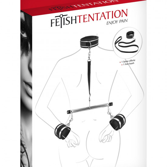 Фіксатор для рук і шиї з повідцем Fetish Tentation Submission bar with handcuffs and collar Фіксатор для рук і шиї з повідцем Fetish Tentation Submission bar with handcuffs and collar