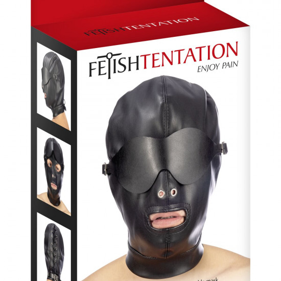 Капюшон для БДСМ зі знімною маскою Fetish Tentation BDSM hood in leatherette with removable mask Капюшон для БДСМ зі знімною маскою Fetish Tentation BDSM hood in leatherette with removable mask