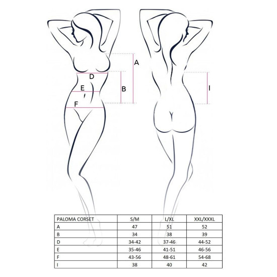 Корсет-сорочка з пажами PALOMA CORSET white S/M- Passion, трусики, напівпрозорий Корсет-сорочка з пажами PALOMA CORSET white S/M- Passion, трусики, напівпрозорий