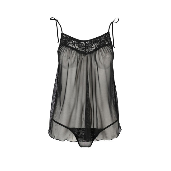 Сорочка прозора бебі дол MELANIA CHEMISE black S/M - Passion, трусики, на тонких бретелях Сорочка прозора бебі дол MELANIA CHEMISE black S/M - Passion, трусики, на тонких бретелях