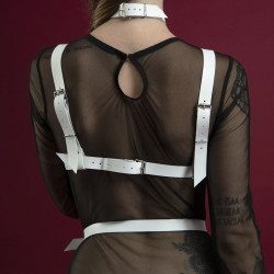 Портупея на груди Feral Feelings - Harness Bra, ліф, натуральна шкіра, колір білий