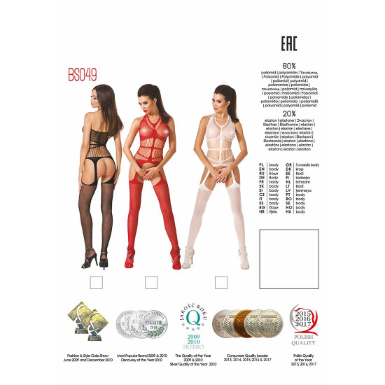Бодістокінг Passion BS049 red, комбінезон, імітація топа, панчох і пояса Бодістокінг Passion BS049 red, комбінезон, імітація топа, панчох і пояса