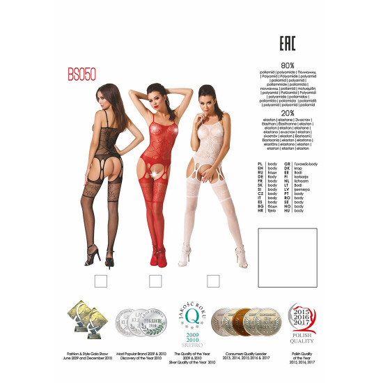 Бодістокінг Passion BS050 red, комбінезон, імітація панчох і пояса Бодістокінг Passion BS050 red, комбінезон, імітація панчох і пояса