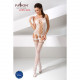 Бодістокінг Passion BS054 white, комбінезон, імітація панчох, відкритий животик Бодістокінг Passion BS054 white, комбінезон, імітація панчох, відкритий животик