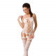 Бодістокінг Passion BS054 white, комбінезон, імітація панчох, відкритий животик Бодістокінг Passion BS054 white, комбінезон, імітація панчох, відкритий животик