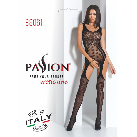 Бодістокінг Passion BS061 black, комбінезон, імітація панчох Бодістокінг Passion BS061 black, комбінезон, імітація панчох