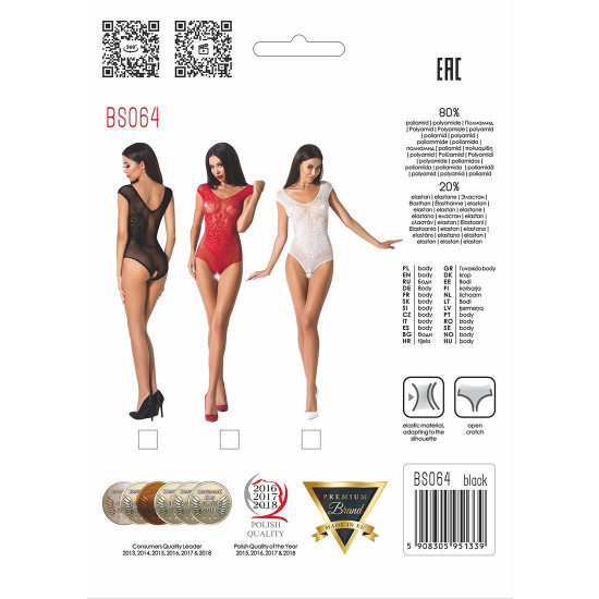 Бодистокинг Passion BS064 red, боди, закрытое плечо Бодистокинг Passion BS064 red, боди, закрытое плечо