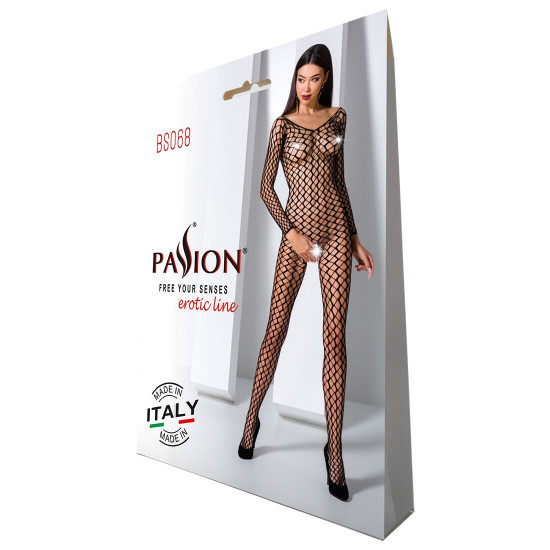 Бодістокінг Passion BS068 black, комбінезон, велика сітка, довгий рукав Бодістокінг Passion BS068 black, комбінезон, велика сітка, довгий рукав