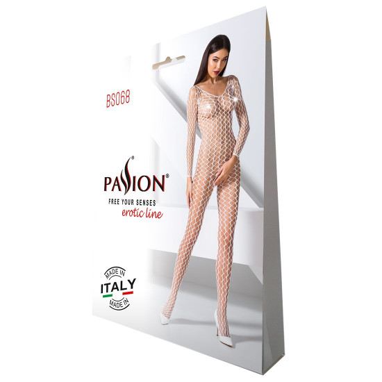 Бодістокінг Passion BS068 white, комбінезон, велика сітка, довгий рукав Бодістокінг Passion BS068 white, комбінезон, велика сітка, довгий рукав