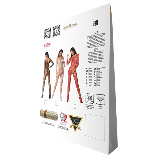 Бодістокінг Passion BS068 white, комбінезон, велика сітка, довгий рукав Бодістокінг Passion BS068 white, комбінезон, велика сітка, довгий рукав