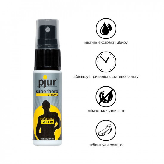 Пролонгувальний спрей pjur Superhero Strong Spray 20 ml, з екстрактом імбиру, всотується в шкіру Пролонгувальний спрей pjur Superhero Strong Spray 20 ml, з екстрактом імбиру, всотується в шкіру