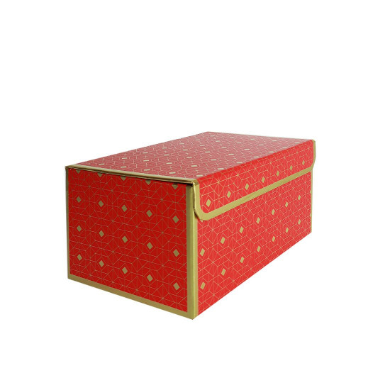 Подарункова коробка червона з золотим геометричним малюнком, S — 20,2×14×10,5 см Подарункова коробка червона з золотим геометричним малюнком, S — 20,2×14×10,5 см