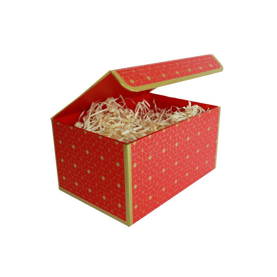 Подарункова коробка червона з золотим геометричним малюнком, S — 20,2×14×10,5 см Подарункова коробка червона з золотим геометричним малюнком, S — 20,2×14×10,5 см