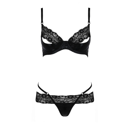 Комплект білизни NORTH SET black L/XL - Passion Exclusive: ліф і трусики з елементами під латекс Комплект білизни NORTH SET black L/XL - Passion Exclusive: ліф і трусики з елементами під латекс