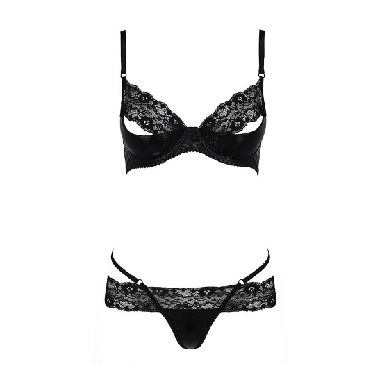 Комплект білизни NORTH SET black XXL/XXXL - Passion Exclusive: ліф і трусики з елементами під латекс Комплект білизни NORTH SET black XXL/XXXL - Passion Exclusive: ліф і трусики з елементами під латекс