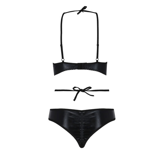 Комплект белья NAVEL SET black S/M - Passion Exclusive: трусики и лиф с элементами под латекс Комплект белья NAVEL SET black S/M - Passion Exclusive: трусики и лиф с элементами под латекс