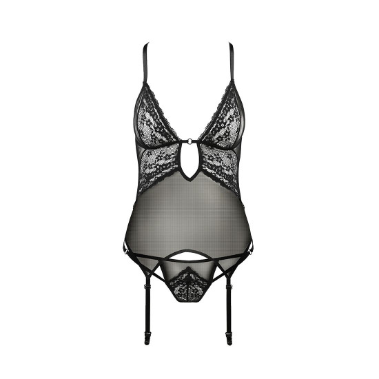 Корсет з декольте ERZA CORSET black L/XL - Passion, пажі, трусики, напівпрозорий Корсет з декольте ERZA CORSET black L/XL - Passion, пажі, трусики, напівпрозорий