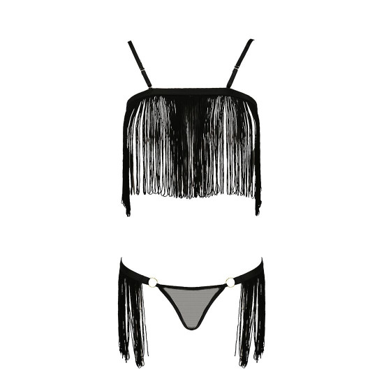 Комплект білизни KASSANDRA SET OpenBra black L/XL - Passion Exclusive: ліф з бахромою, трусики-спідн Комплект білизни KASSANDRA SET OpenBra black L/XL - Passion Exclusive: ліф з бахромою, трусики-спідн