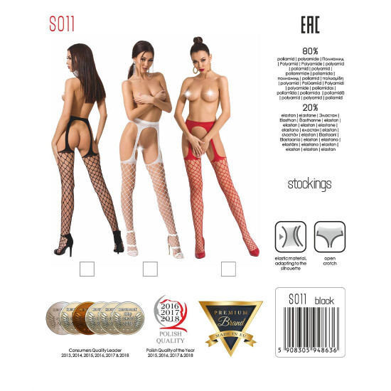 Еротичні колготки-бодістокінг Passion S011 red, імітація панчох у велику сітку та пояса Еротичні колготки-бодістокінг Passion S011 red, імітація панчох у велику сітку та пояса