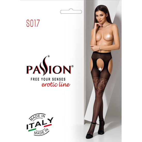 Еротичні колготки-бодістокінг Passion S017 black, імітація ажурних панчох та пояса Еротичні колготки-бодістокінг Passion S017 black, імітація ажурних панчох та пояса