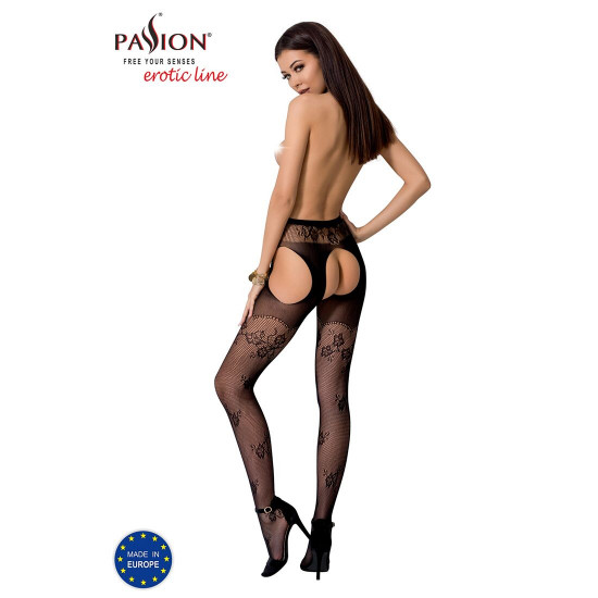 Еротичні колготки-бодістокінг Passion S022 black, імітація квіткових панчох та пояса для панчох Еротичні колготки-бодістокінг Passion S022 black, імітація квіткових панчох та пояса для панчох