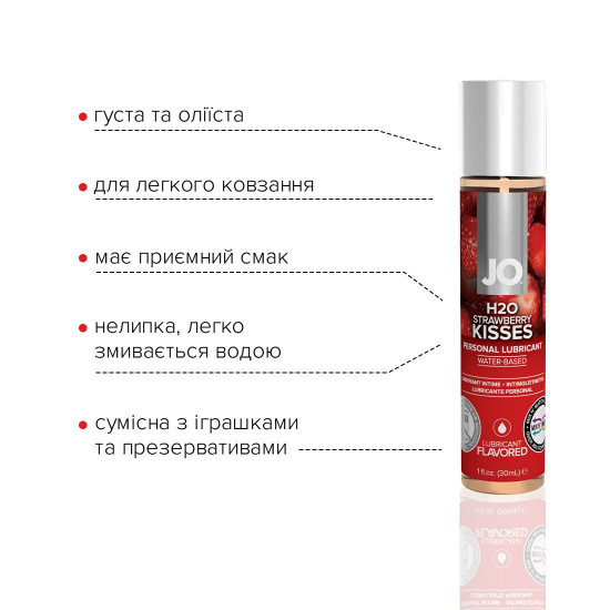 Змазка на водній основі System JO H2O — Strawberry Kiss (30 мл) без цукру, рослинний гліцерин Змазка на водній основі System JO H2O — Strawberry Kiss (30 мл) без цукру, рослинний гліцерин
