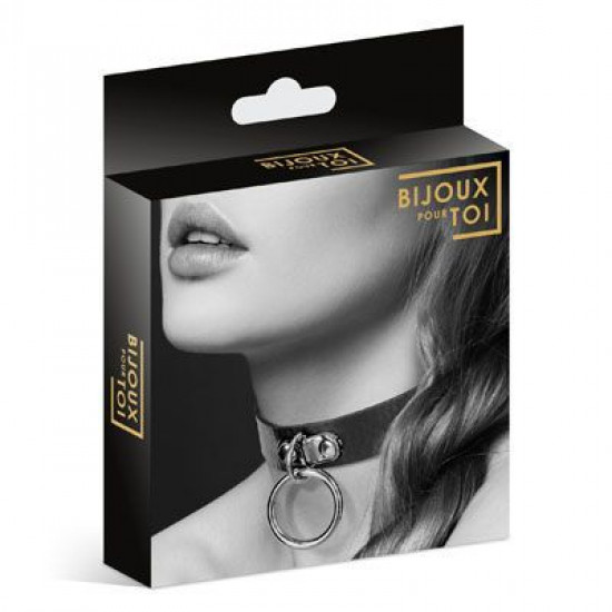 Чокер з кільцем для повідця Bijoux Pour Toi - FETISH Black, екошкіра Чокер з кільцем для повідця Bijoux Pour Toi - FETISH Black, екошкіра