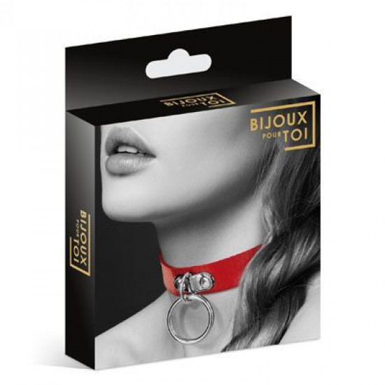 Чокер з кільцем для повідця Bijoux Pour Toi - FETISH Red, екошкіра Чокер з кільцем для повідця Bijoux Pour Toi - FETISH Red, екошкіра