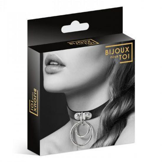 Чокер з двома кільцями Bijoux Pour Toi - TWO RINGS, екошкіра Чокер з двома кільцями Bijoux Pour Toi - TWO RINGS, екошкіра