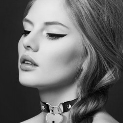 Чокер з замочком-сердечком Bijoux Pour Toi - HEART LOCK Black, екошкіра