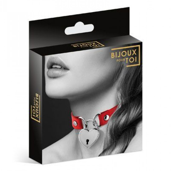 Чокер з замочком-сердечком Bijoux Pour Toi - HEART LOCK Red, екошкіра Чокер з замочком-сердечком Bijoux Pour Toi - HEART LOCK Red, екошкіра