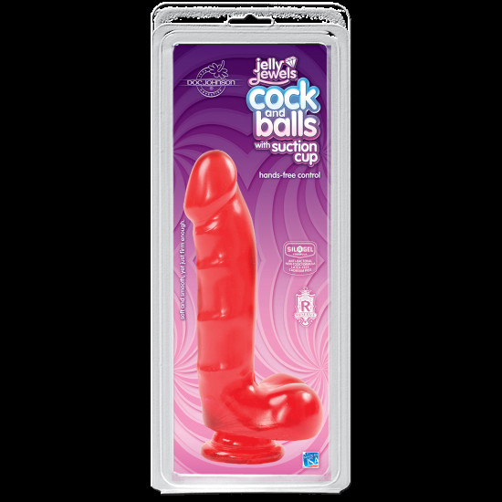 Фалоімітатор Doc Johnson Jelly Jewels Cock&Balls Red, діаметр 3,6 см, антибактеріальний ПВХ Фалоімітатор Doc Johnson Jelly Jewels Cock&Balls Red, діаметр 3,6 см, антибактеріальний ПВХ