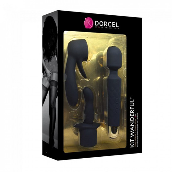 Мінівібромасажер Dorcel Kit Wanderful з насадками (анальна і вагінальна), водонепроникний Мінівібромасажер Dorcel Kit Wanderful з насадками (анальна і вагінальна), водонепроникний
