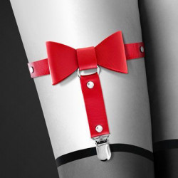 Гартер на ногу Bijoux Pour Toi - WITH BOW Red, сексуальна підв'язка з бантиком, екошкіра