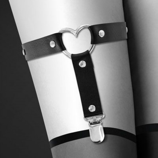 Гартер на ногу Bijoux Pour Toi - WITH HEART Black, сексуальна підв'язка з сердечком, екошкіра Гартер на ногу Bijoux Pour Toi - WITH HEART Black, сексуальна підв'язка з сердечком, екошкіра