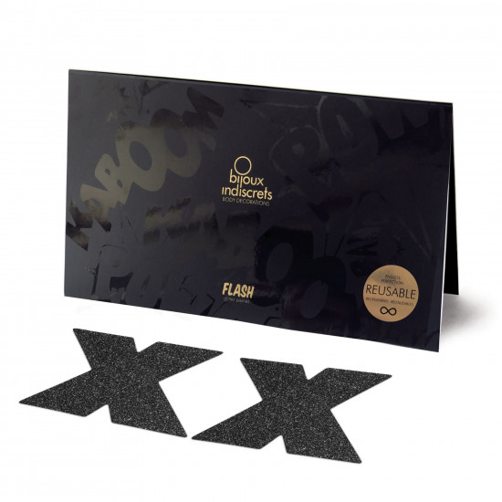 Пестіс стікіні Bijoux Indiscrets Flash Cross Black, наліпки на соски Пестіс стікіні Bijoux Indiscrets Flash Cross Black, наліпки на соски