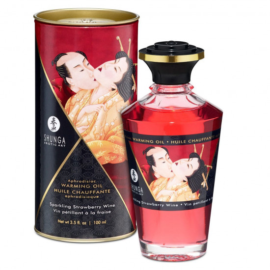Розігрівальна олія Shunga Aphrodisiac Warming Oil – Sparkling Strawberry Wine (100 мл) без цукру Розігрівальна олія Shunga Aphrodisiac Warming Oil – Sparkling Strawberry Wine (100 мл) без цукру