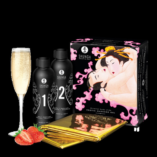 Гель для NURU-массажа Shunga Oriental Body-to-Body – Sparkling Strawberry Wine плюс простыня Гель для NURU-массажа Shunga Oriental Body-to-Body – Sparkling Strawberry Wine плюс простыня