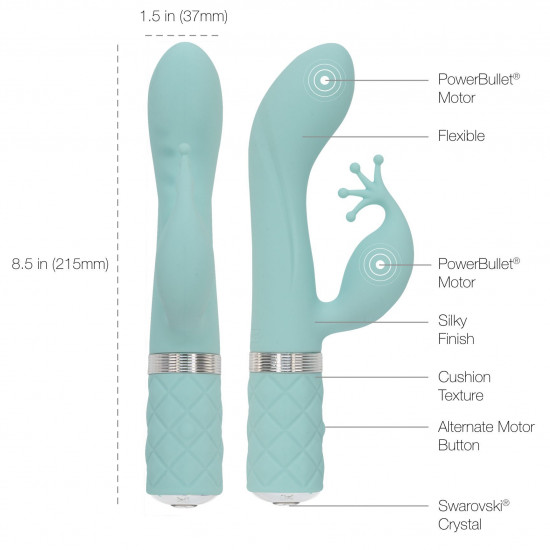 Розкішний вібратор-кролик Pillow Talk - Kinky Teal з кристалом Сваровські, потужний Розкішний вібратор-кролик Pillow Talk - Kinky Teal з кристалом Сваровські, потужний