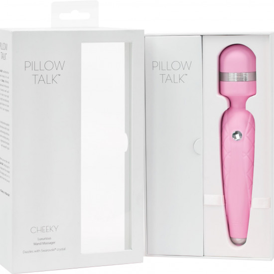 Роскошный вибромассажер PILLOW TALK - Cheeky Pink с кристаллом Swarovsky, плавное повышение мощности