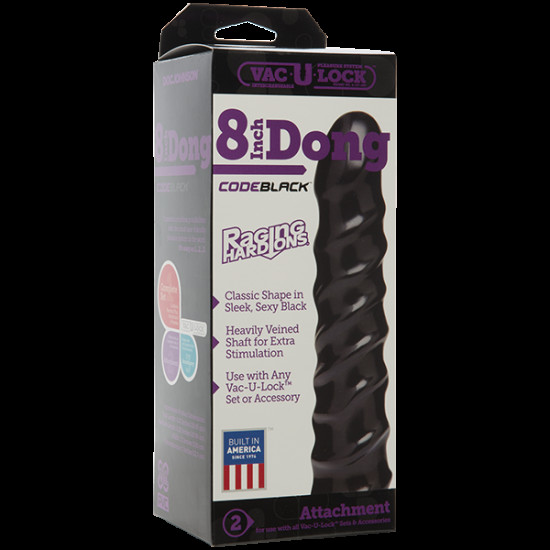 Ділдо Doc Johnson CodeBlack - 8 Inch Raging Vac-U-Lock із стимулюючим рельєфом, діаметр 3,8 см Ділдо Doc Johnson CodeBlack - 8 Inch Raging Vac-U-Lock із стимулюючим рельєфом, діаметр 3,8 см