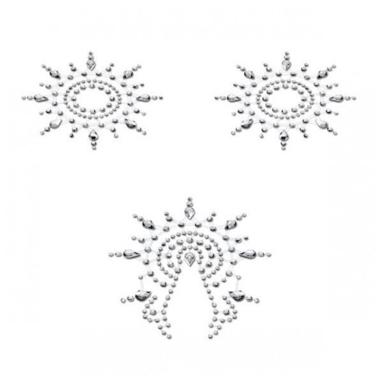 Пестіс з кристалів Petits Joujoux Gloria set of 3 - Silver, прикраса на груди та вульву Пестіс з кристалів Petits Joujoux Gloria set of 3 - Silver, прикраса на груди та вульву