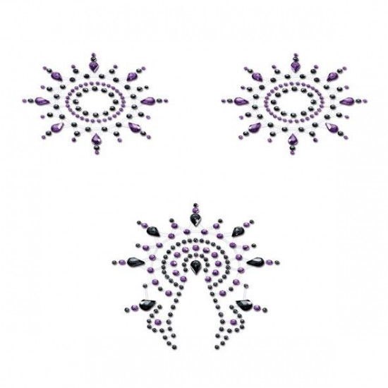 Пэстис из кристаллов Petits Joujoux Gloria set of 3 - Black/Purple, украшение на грудь и вульву