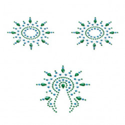Пестіс з кристалів Petits Joujoux Gloria set of 3 - Green/Blue, прикраса на груди та вульву