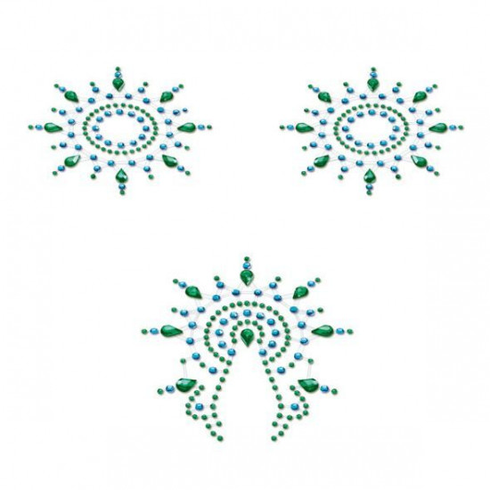Пэстис из кристаллов Petits Joujoux Gloria set of 3 - Green/Blue, украшение на грудь и вульву