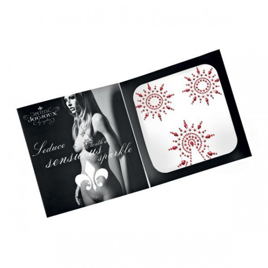 Пестіс з кристалів Petits Joujoux Gloria set of 3 - Red, прикраса на груди та вульву Пестіс з кристалів Petits Joujoux Gloria set of 3 - Red, прикраса на груди та вульву