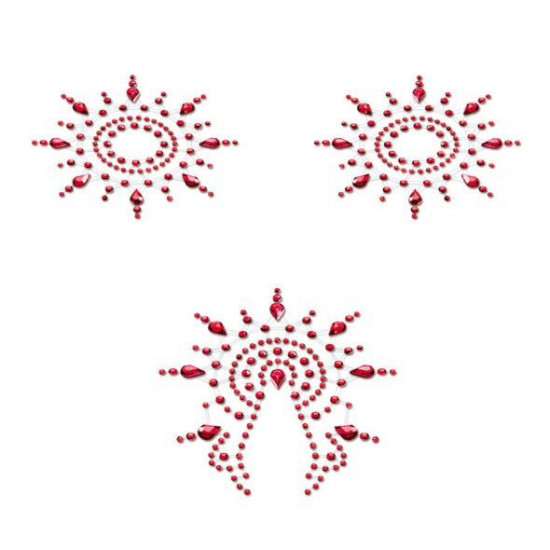 Пестіс з кристалів Petits Joujoux Gloria set of 3 - Red, прикраса на груди та вульву Пестіс з кристалів Petits Joujoux Gloria set of 3 - Red, прикраса на груди та вульву