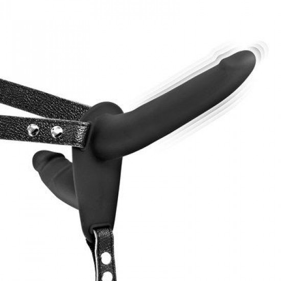 Двойной страпон с вибрацией Fetish Tentation Vibrating Strap-On with Double Dildo Black