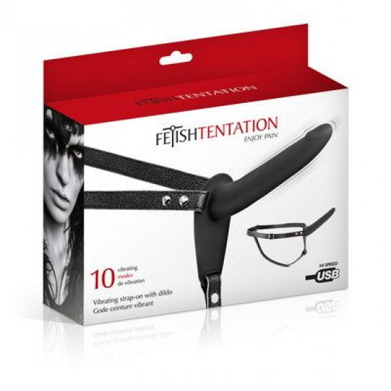 Страпон з вібрацією Fetish Tentation Vibrating Strap-On with Dildo Black Страпон з вібрацією Fetish Tentation Vibrating Strap-On with Dildo Black