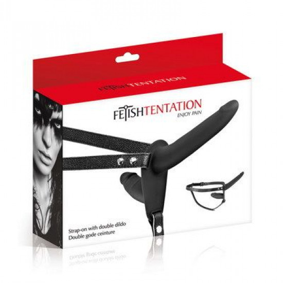 Подвійний страпон Fetish Tentation Strap-On with Double Dildo Black Подвійний страпон Fetish Tentation Strap-On with Double Dildo Black